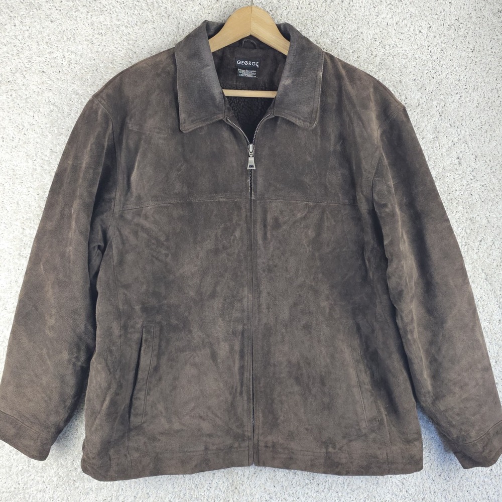 George Brown Leather Suede Zip Up Jacket Men's Large Sherpa Lined